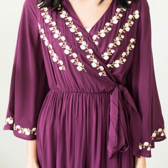 Embroidered purple wrap maxi - Picture 6 of 6